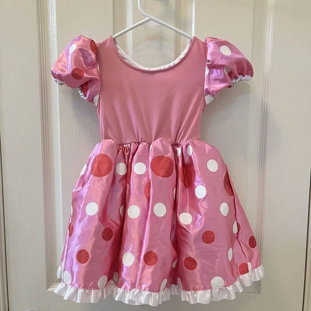 Disney Minnie Mouse Costume Dress Pink Glitter Polka Dots Bow Girls Size 3 - Picture 14 of 16